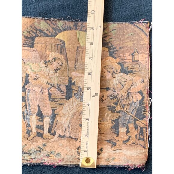 Vintage French Tapestry Square with Rustic Scene of Village Life - Picture 6 of 8